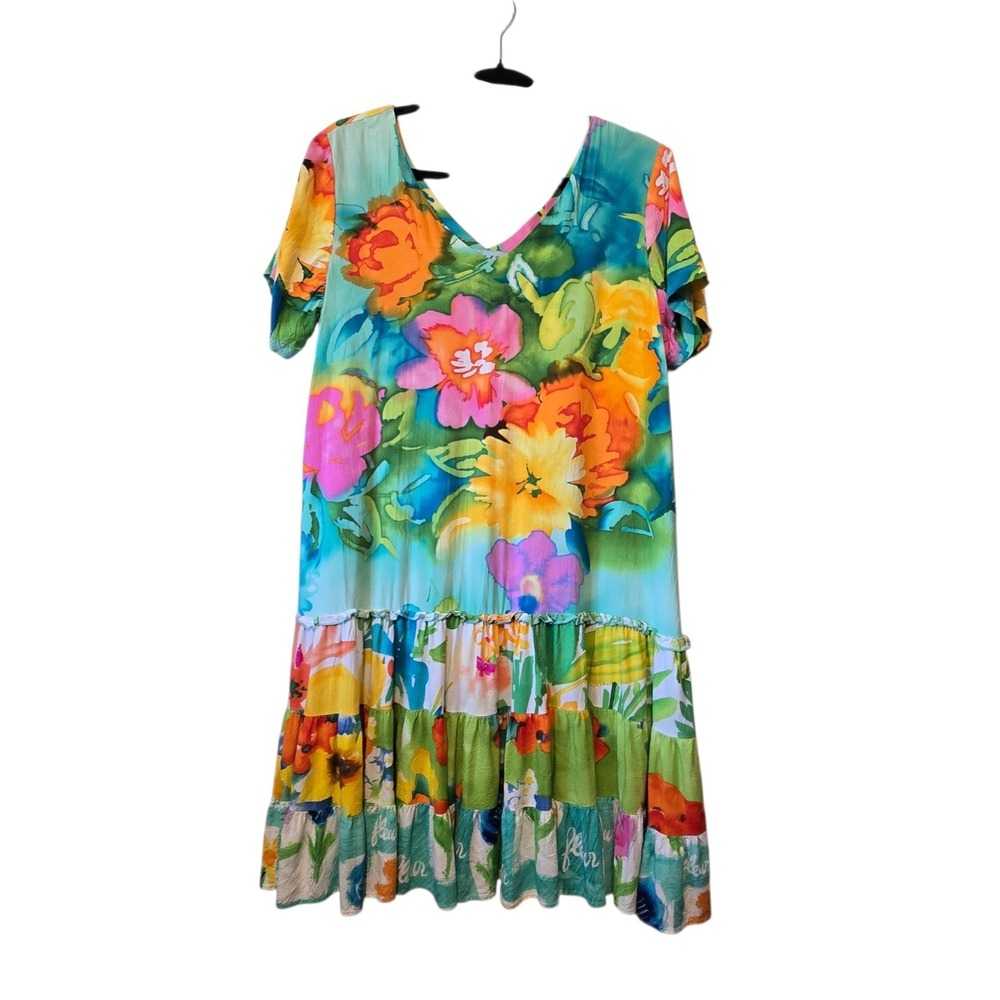 Vintage Jams World Parisian Garden‎ Tiered Dress Women's LG Hawaii Tropical USA